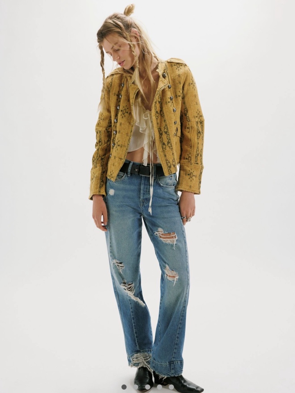 Free People Distressed Light Blue Boyfriend Jeans